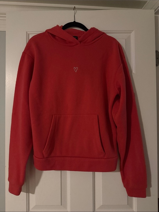 Topshop Other - Nordstrom Topshop Deep Coral Crewneck Hoodie with Small Heart Embroidery size 6